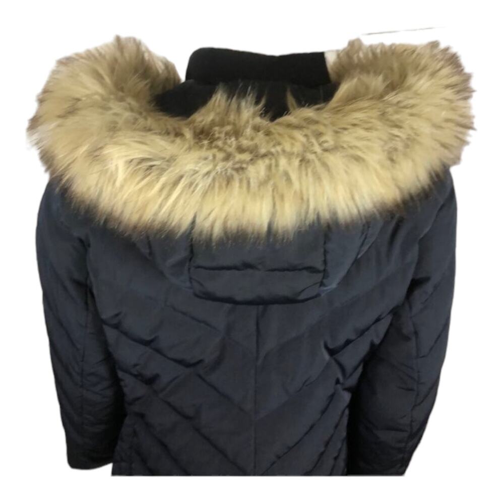 TALBOTS Down Puffer Coat in navy with fur trimmed hood size medium - Picture 8 of 12